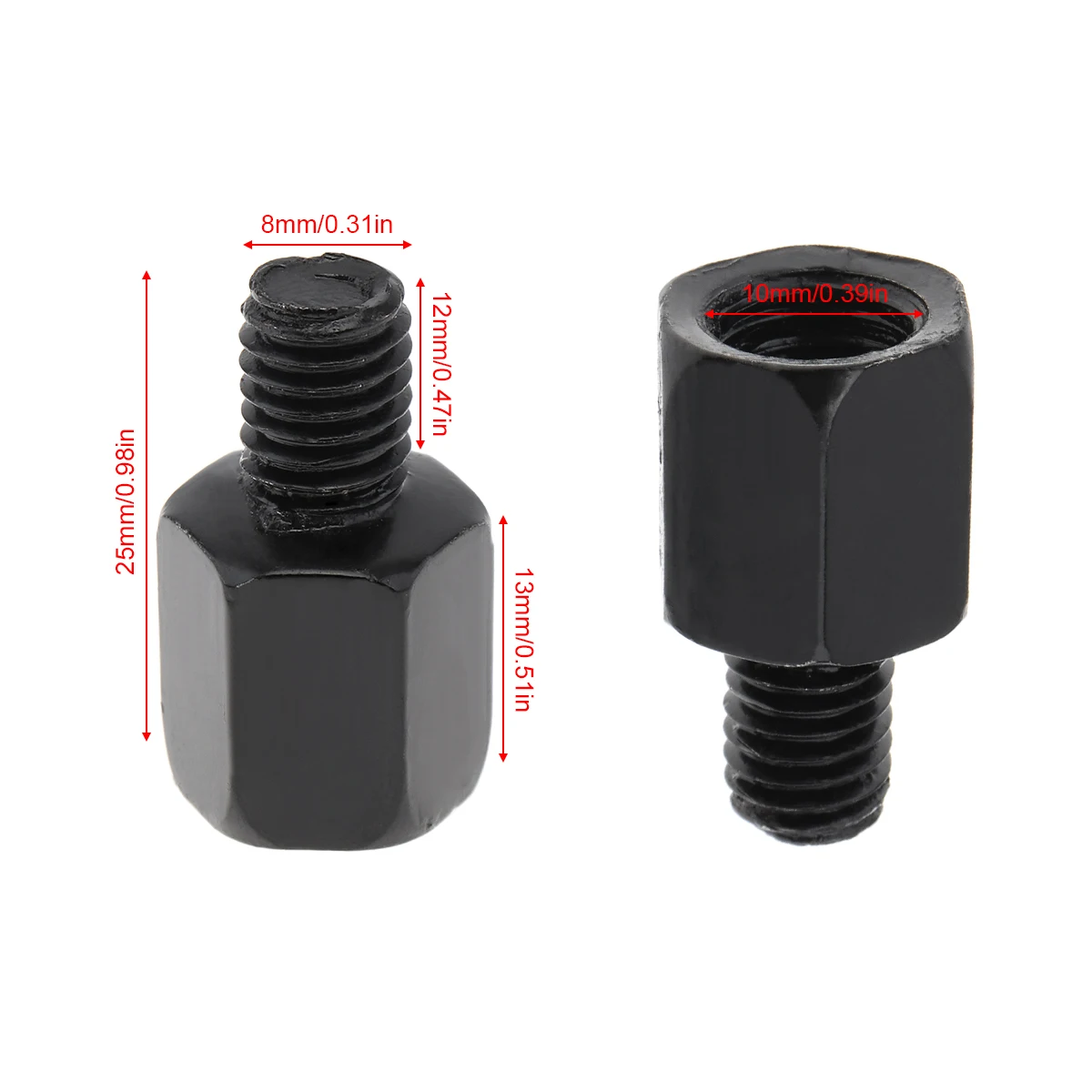 1Pc 10mm to 8mm Black Motorcycle Rearview Mirror Adapter Bolt Screw Thread Adapter Conversion Bolt Motorbike Mirror Screw