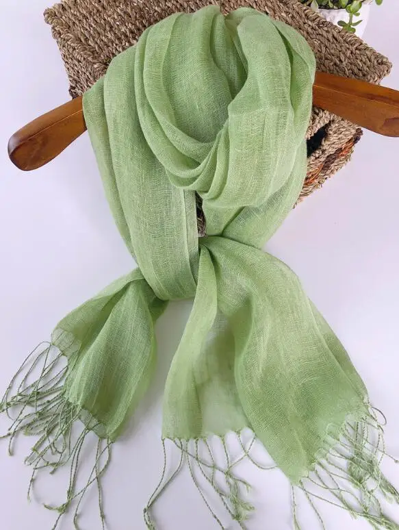 Spring And Summer New Fashion 100% High Quality Linen Scarf Long Comfortable Nice Green Breathable Scarves For Lady