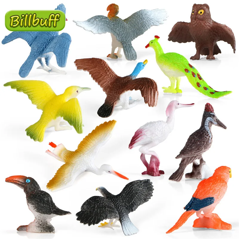 12Pcs Diy Simulatie Jungle Dieren Vogels Plastic Actie Pvc Model Uil Figures Collection Pop Speelgoed Voor Kinderen Educatief Gift