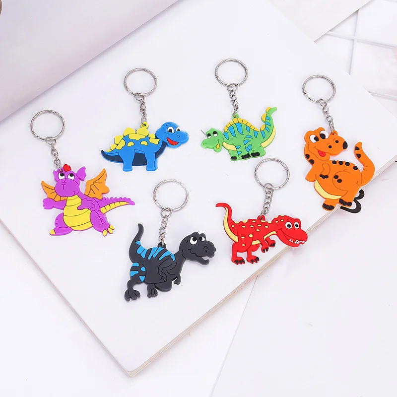 100Pcs/Pack Mix Design Dinosaur Keychain Kids Silicone PVC Keyring Men Women Student Backpack Pendant Auto Keychains Promo Gift