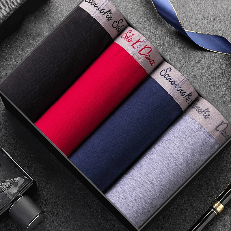 

New Boxer 4Pcs/set Male Panties Cotton Men's Underwear Boxers Breathable Man Solid Underpants Fashion Comfortable Brand Shorts