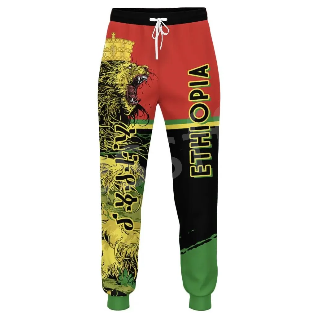 Tessffel Ethiopia Flag Christmas Reggae Africa Native Tribe Lion Retro 3DPrint Men/Women Joggers Autumn Sweatpants Trousers A1