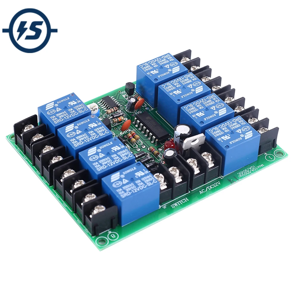 Power Time Sequence Board 0.2-4s Adjustable Sequential Controller Module AC DC 12V 10A 8-Channel 8CH For Audio KTV Stage Light