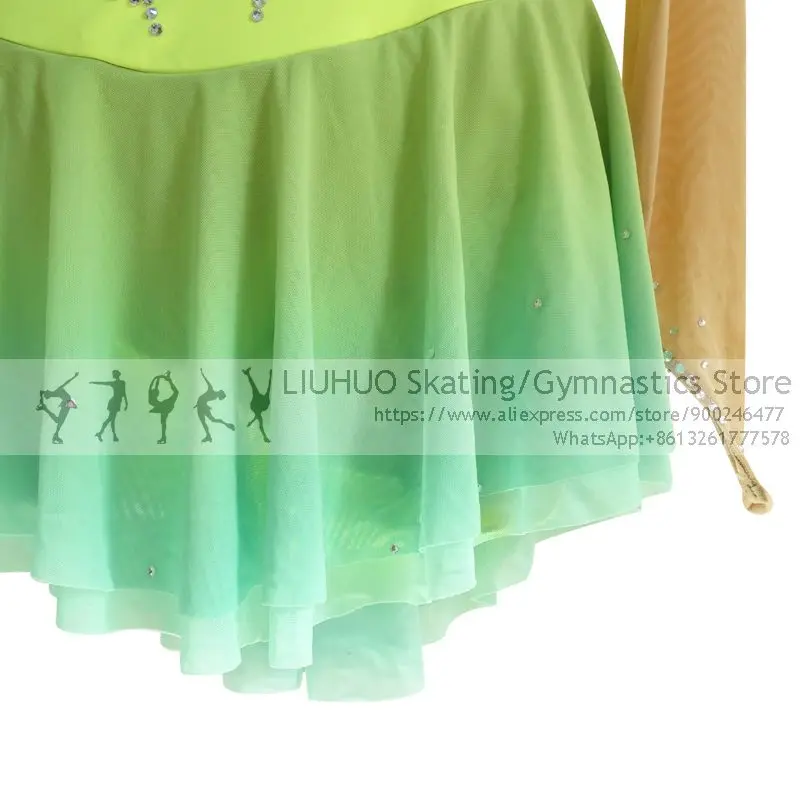 Figure Skating dress Women Kids Christmas Gifts Yellow green competition skating performence wear Children dance costumes