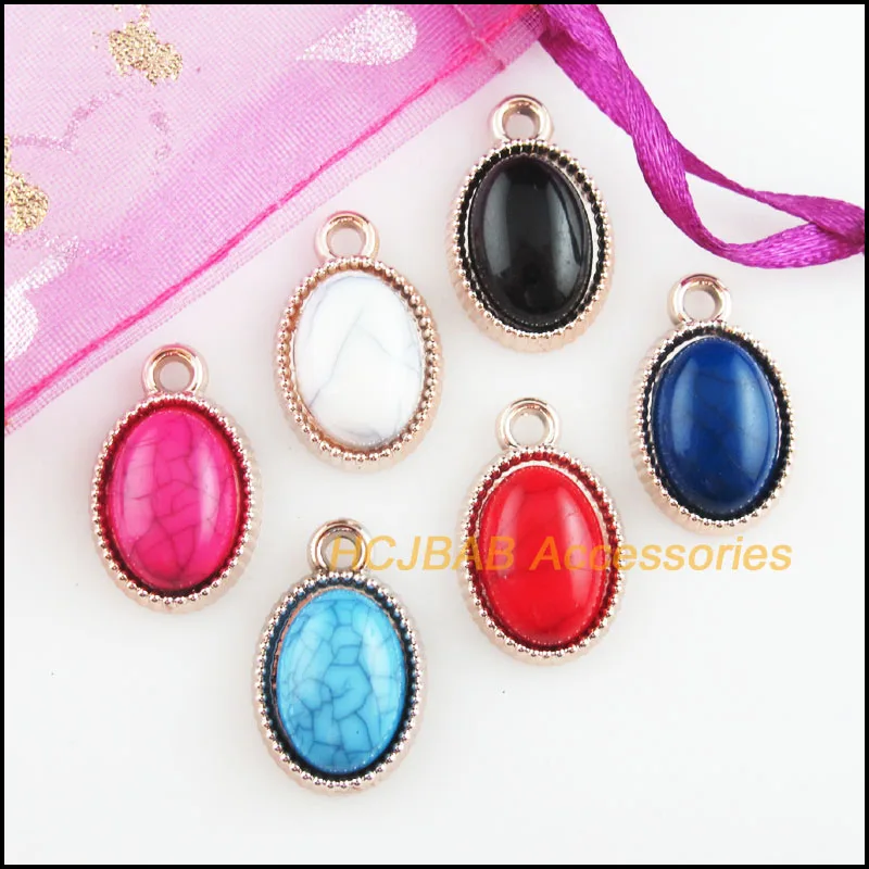 24Pcs KC Gold Plated Retro Oval Charms Mixed Acrylic Pendants 13x21mm