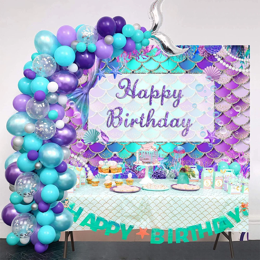 인어 공주 사진 배경, 아기 소녀 생일 파티 장식 배경, 사진 커스텀 포토콜 스튜디오 사진