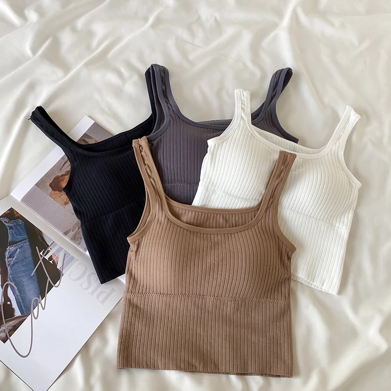 SP&CITY Korean Fashion Simple Striped Women\'s Camisole Sports Cotton Seamless Tanks With Chest Pad Bra Breathable Lingerie