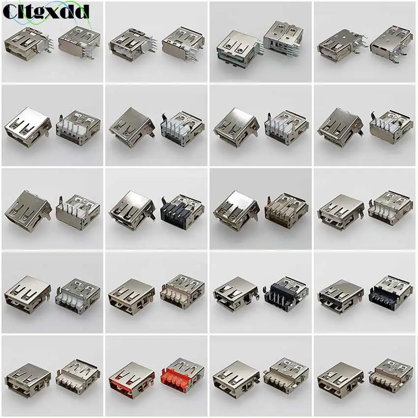 Cltgxdd 10PCS USB Type A Standard Port Connector Female Solder Jacks AF 4Pin USB-A SMT DIY Socket