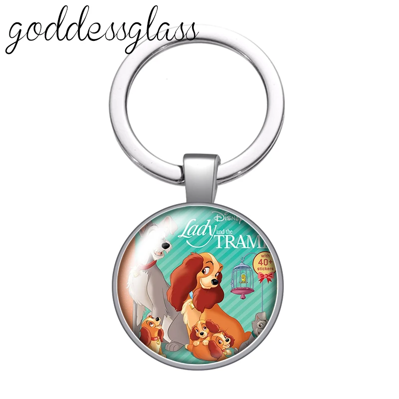 Disney  Lady and the Tramp Dogs glass cabochon keychain Bag Car key chain Ring Holder Charms keychains gift