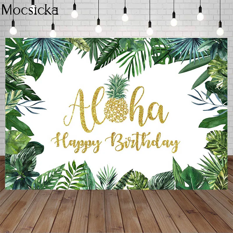 Aloha Summer Backdrops Tropical Flowers Leaves Beach Party Pineapple Baby Shower Birthday Photography Background Photo Studio