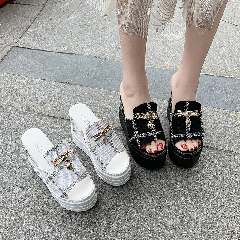 white Female Slates Wedge Super High Heels Flip Flops On The Platform Beach Designer Slides Summer Sandals Zapatos De Mujer 2024