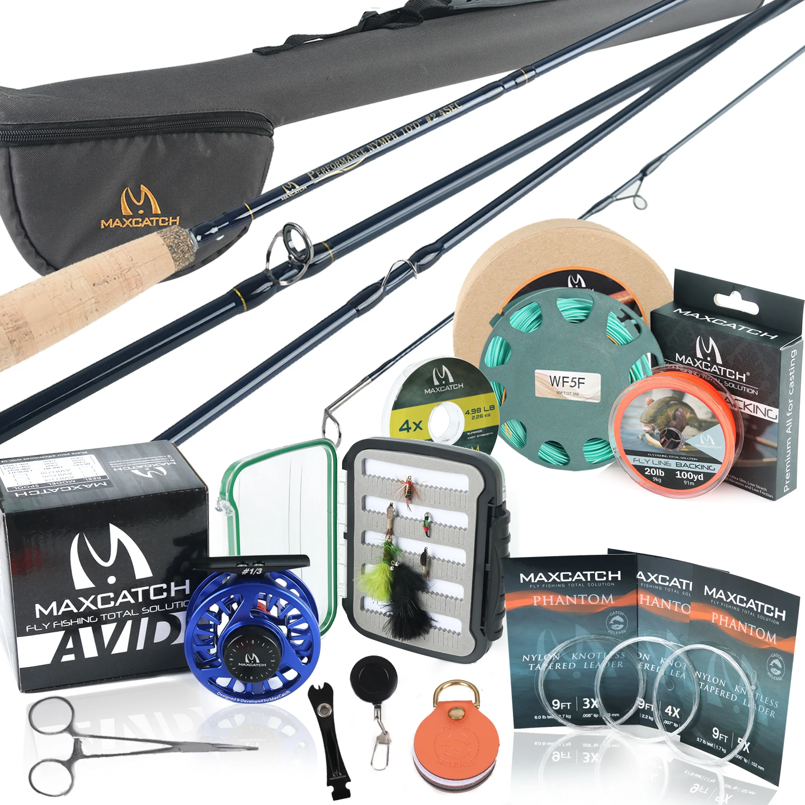 Maxcatch Performance Nymph Fly Rod Kit 2/3/4wt Complete Fishing Outfit 10FT Medium Fast Action Fly Fishing Rod Reel Line Flies