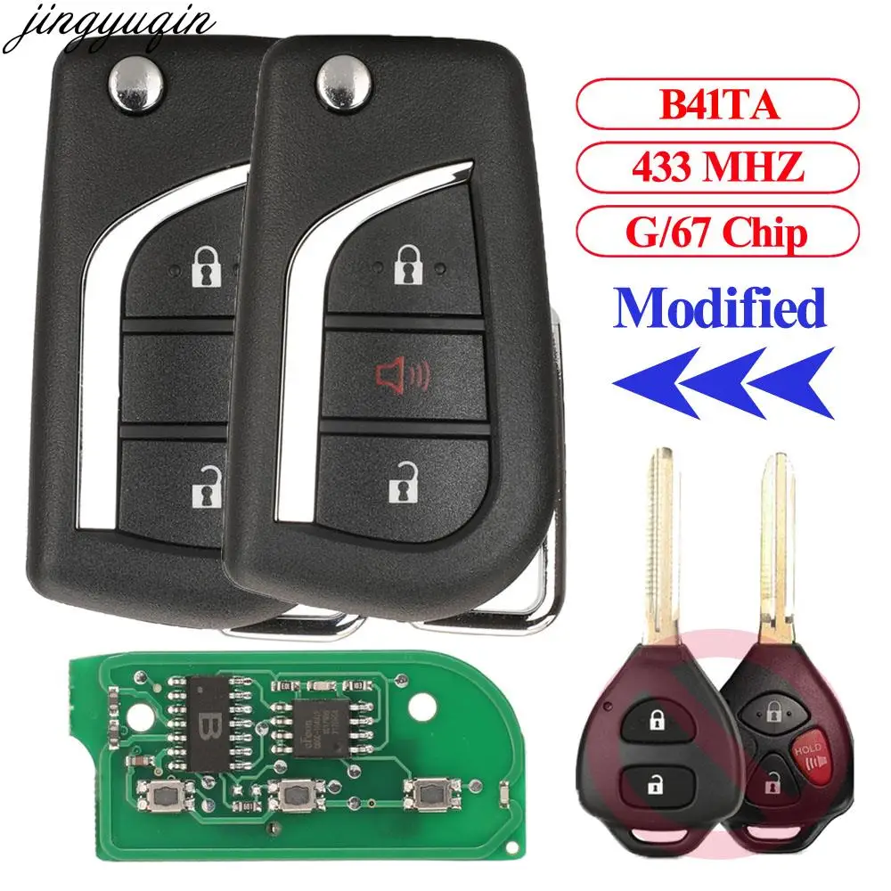 Jingyuqin Remote Car Key Alarm 433MHZ G/67 Chip Upgrade For Toyota Corolla Etios 2017 Hilux Prius 2 Vios Yaris 2006-2009 B41TA