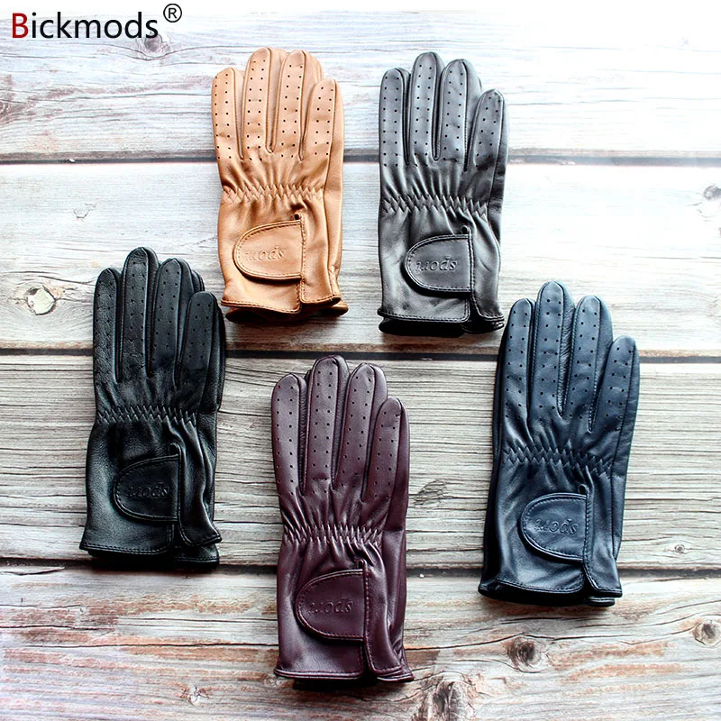 Motorcycle Riding Touch Screen Sheepskin Gloves Men\'s Single Layer Leather Driver Gloves Golf New Perforated Breathable Thin