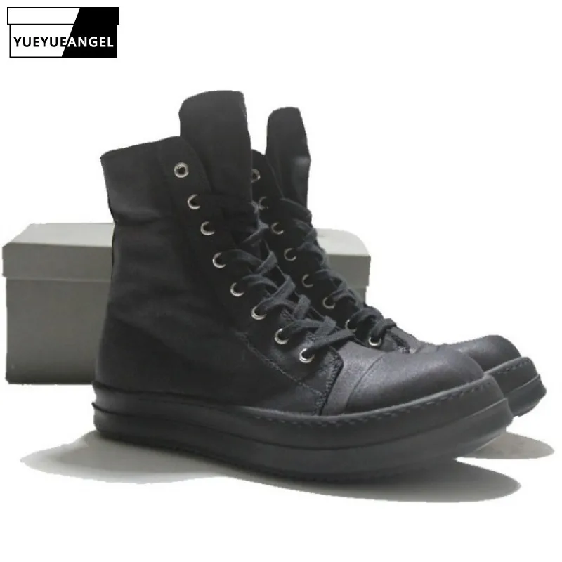 

Brand Men Canvas Shoes Luxury Trainers Ankle Boots Lace Up Sneakers Casual Zip High-TOP Flats Lovers Black Footwear Plus Size 46