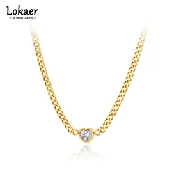 Lokaer Titanium Stainless Steel Love Heart CZ Crystal Charm Choker Necklaces For Women Trendy Chain Link Pendant Jewelry N21200
