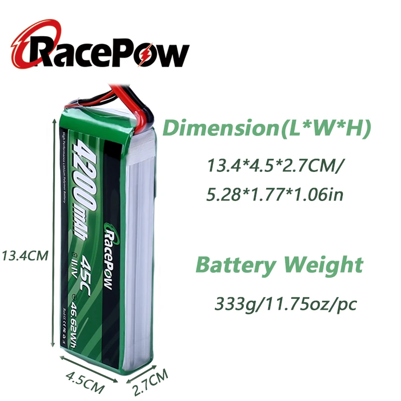 RacePow-batería Lipo de 4200mAh, 11,1 V, 45C, 3S RC, XT60 con enchufe, para coche RC Traxxas, Losi, avión, helicóptero, camión, barco, modelos RC