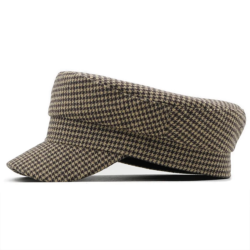 Classic Winter Wool Military Hat Fashion Hats For Women Female Flat Army Cap Salior Hat Girl Visor Travel Vintage Plaid Berets