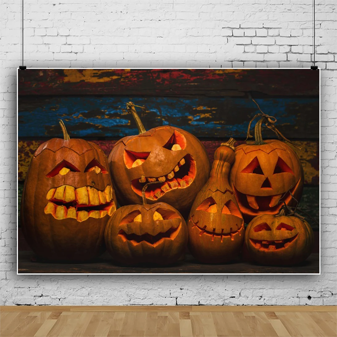 Laeacco Halloween Festival sfondo per fotografia orribile lanterna di zucca vecchie tavole di legno Photocall sfondo Studio fotografico
