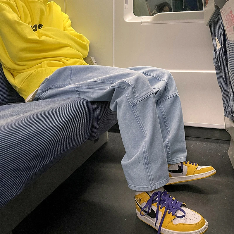 Men Jeans 2023 Autumn Streetwear Hip Hop Cargo Pants Wide-leg Jeans Hip-hop Straight Denim Trousers Korean Style Male Harem Jean