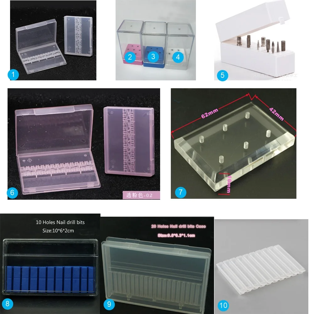 6 7 10 14 20 30 Slots Clear Nail Boor Plastic Storage Box Holder Container Manicure Snijders Display Nail accessorie