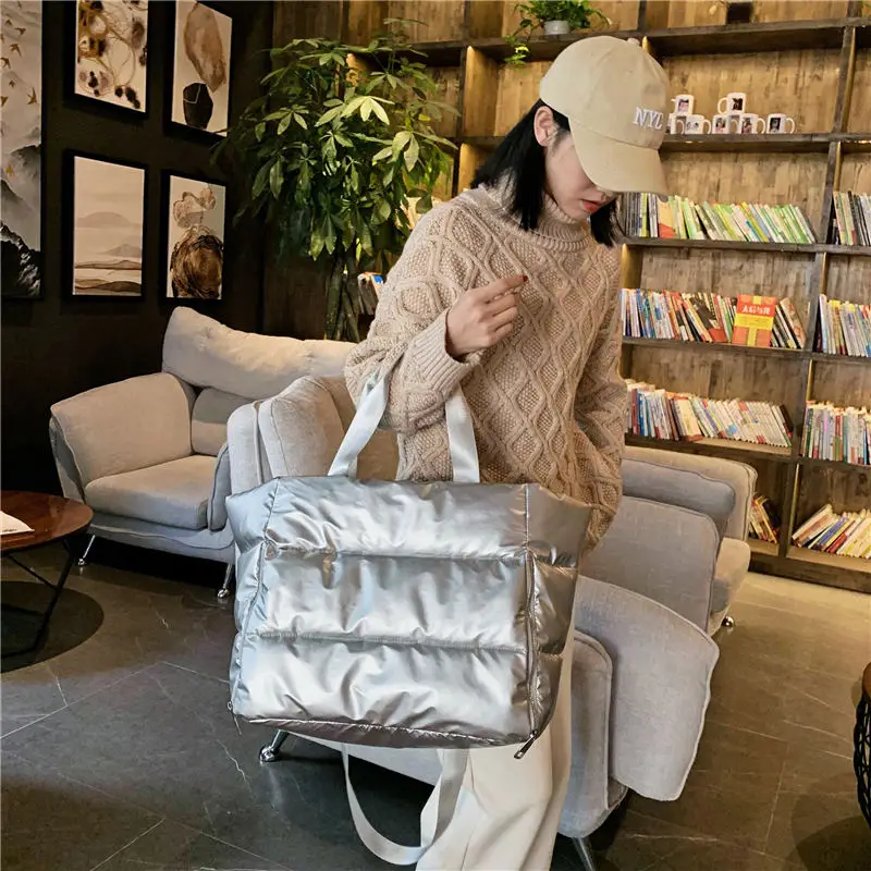 Winter Large Capacity Shoulder Bag for Women Waterproof Nylon Bags Space Padded Cotton Feather Down Big Tote Female Handbag 2022