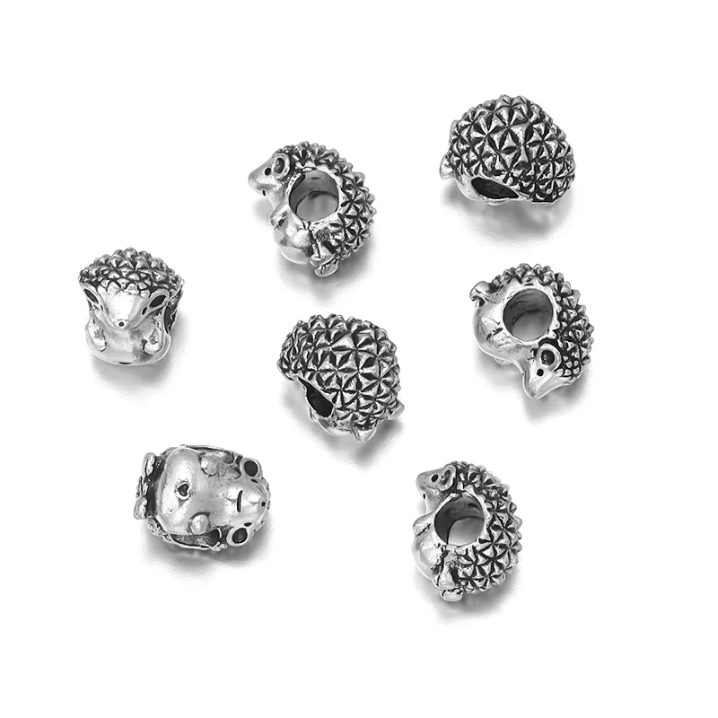 SAUVOO 10pcs/lot Alloy Beads Hedgehog Bead Charm Big Hole Beads Fit Bracelet Bangle Necklace Women DIY Jewelry