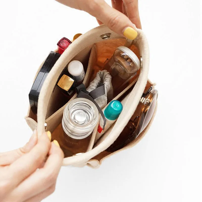 Bolsa de Maquillaje portátil para mujer, bolso de mano con inserto de tela de fieltro, organizador de cosméticos, Neceser para pantalones, novedad