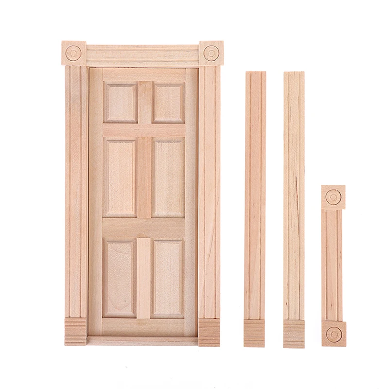 1 Stuks 1/12 Schaal Poppenhuis Miniatuur Houten 4 Panel Deur Met Hardware Voor Kinderen Diy Meubels Speelgoed