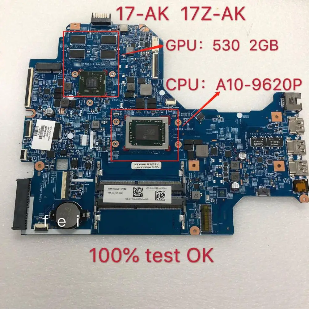 

926193-601 926193-001 16889-1 448.0CA03.0011 Mainboard for HP 17-AK 17Z-AK Laptop Motherboard LAPTOP 530 2GB A10-9620P Test OK