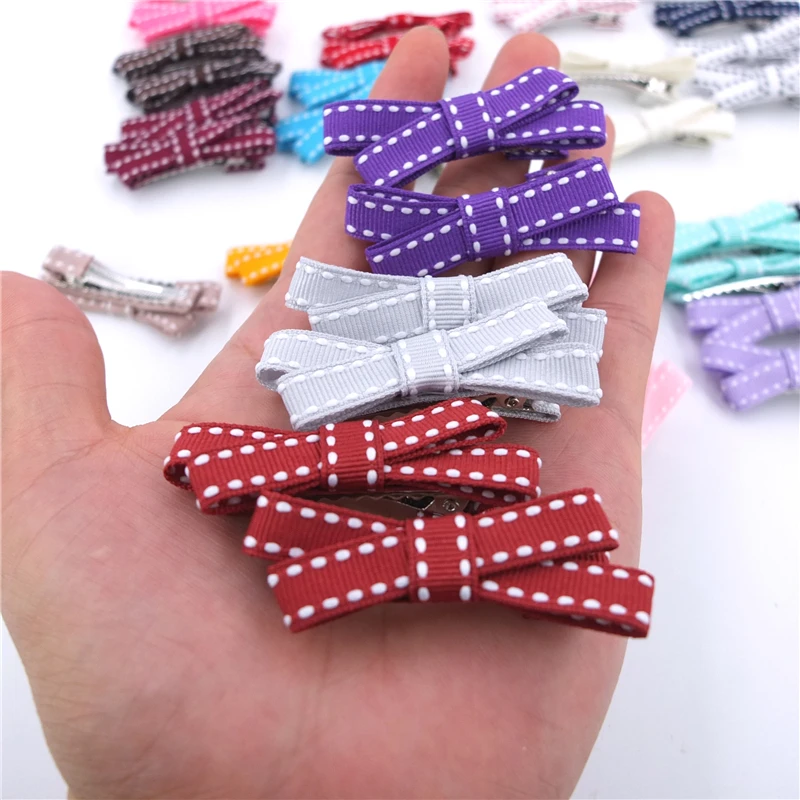 2 PCS Baby Girls Stitch Ribbon Bow Hair Clips Toddler Infant Kids Mini Hair Bows Hairgips Accessories