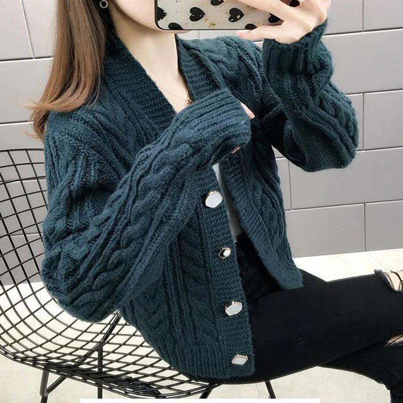 Frauen Neue Strick Solid Color Pullover Strickjacke Damen Jacke 2022 Herbst Winter Taste Mode College Stil V-ausschnitt Casual Top