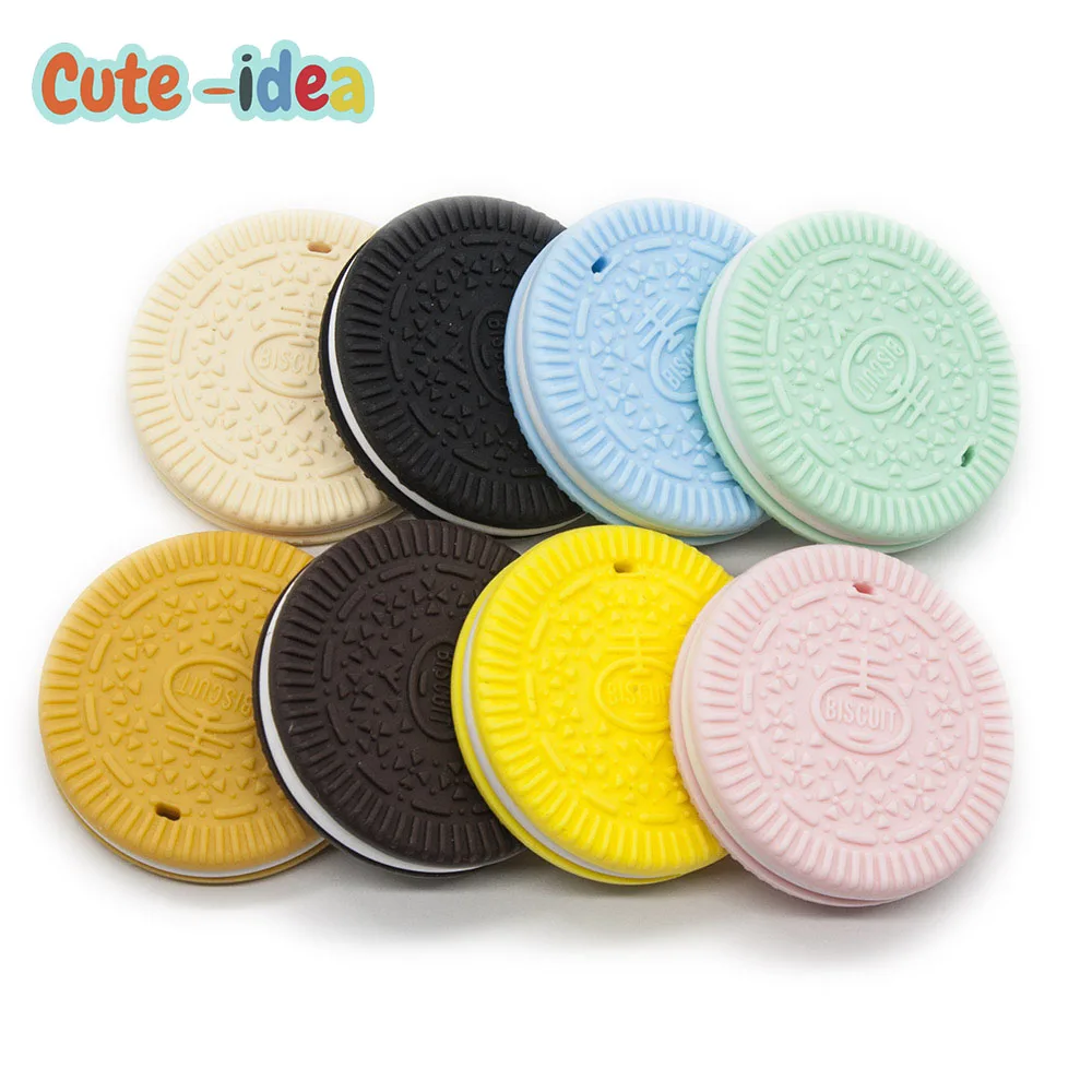 Cute-idea 1Pc Biscuits Baby Silicone Teether Food Grade Cookie Teether DIY Baby Chew Necklace Teething Toys Baby goods