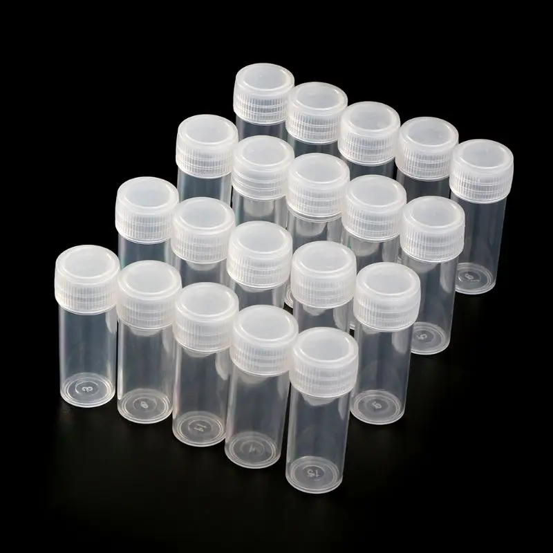 20Pcs 5ml Plastic Test Tubes Vials Sample Container Powder Craft Screw Cap Bottles for Office School Chemistry Supplies L4MD