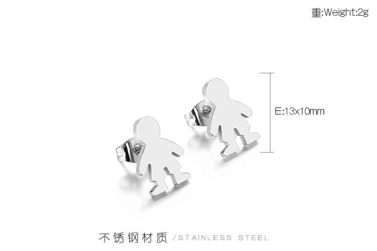 Fashion New Family Stainless Steel Stud Earrings Boy and Girl  Color Cute Gifts Stainless Steel Jewelry Couple Earings
