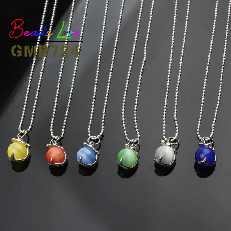 1pcs Fashion Natural Cat Eye Stone Pendant Dolphin Ocean Elegant Diy Charm Necklace Chakra Pendants for Jewelry Making 10mm 12mm