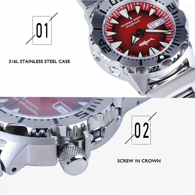 Heimdallr 62mas masculino mergulhador relógios relógio automático 200m à prova dwaterproof água relógios de pulso mecânicos c3 luminoso nh36 espelho safira