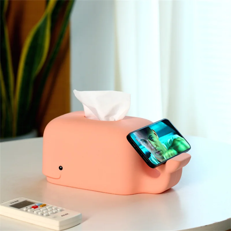 

Kawaii Silicone Napkin Box Whale Mobile Phone Holder Cute Cartoon Tissue Box Baby Wipes Paper Storage Box Desktop Napkin Holder