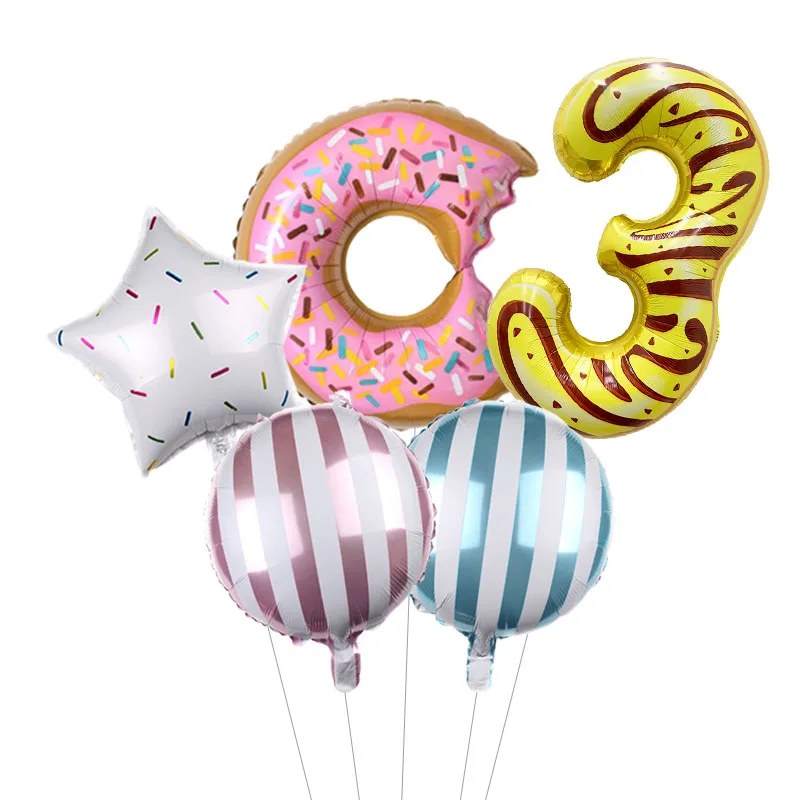 5pcs/lot 32inch Foil Donut Number Balloons with Doughnut Balloon Set Birthday Globos Birthday Party Decorations Kids Baby Shower