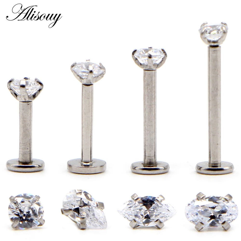 Alisouy 1pc Labret RingsTragus Cartilage Earring 16G Punk Water Drop Oval Round Eye Zircon Ear Tragus Lip Ring Monroe Piercing