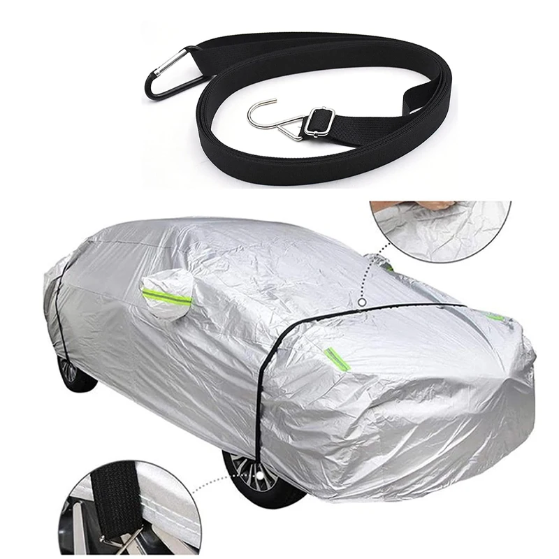 

2pcs Universal Car Cover Fixed Elastic Band 440CM Adjustable Length Automobile Hood Fixed Rope Anti Strong Strip Windproof Belt