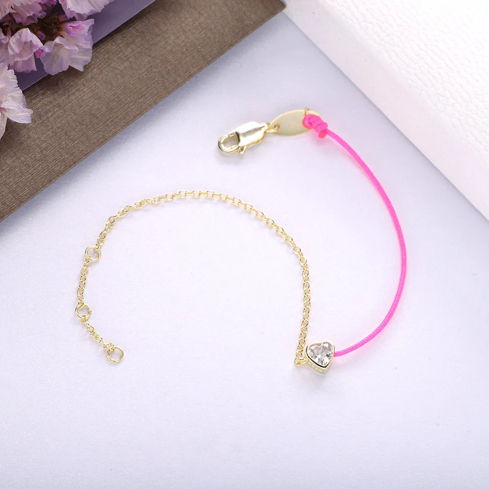 سوار على شكل سلسلة رفيع من الفضة الإسترليني الحقيقية 925 من SHADOWHUNTERS سلسلة وردية على شكل قلب صغير من الزركون بحبل أزرق للنساء #6