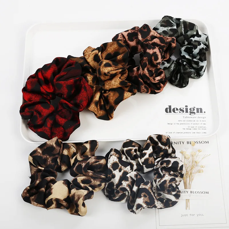 60pcs/lot Leopard Fabric Scrunchies Women Elastic Hair Rubber Bands Accessories For Girls Lady Tie Hair Rope Ponytail Holder