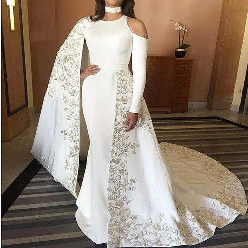 Arabic Kaftan Evening Dresses White Mermaid Prom Party Gown Abaya Morrocan Lace Appliques Customized Vestidos De Noiva