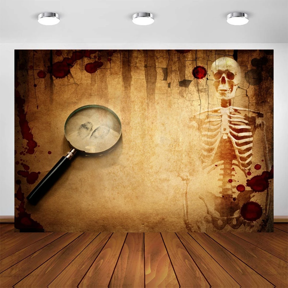 Yeele Halloween Backdrop Photocall Blood Skull Dead Body Magnifier Black Line Background Photography Photo Studio Photophone