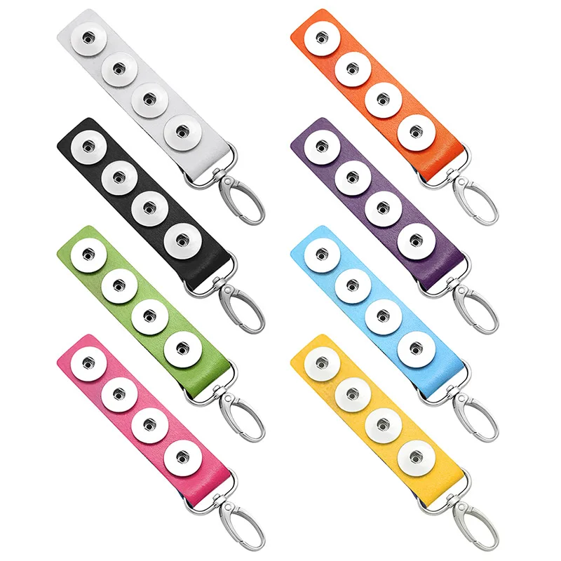 PJ8002 Hot sale new 4 buttons Hangable 10 colors leather snap Keychains fit DIY 18MM snap buttons snap jewelry wholesale