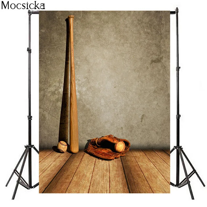 Mocsicka graue Wand Fotografie Hintergrund Baseball Baseballs chläger Handschuh Dekoration Requisiten Erwachsenen Porträt Foto Hintergrund Studio