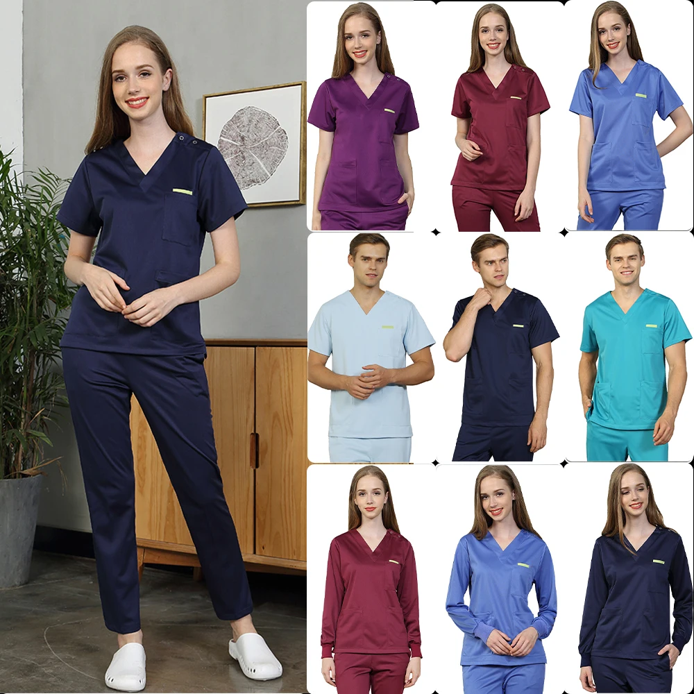 

Silky Scrub Uniform Nursing Medical Workwear for Women Men Solid Color Scrubs Set Anti-static Top and Pant Hospital Suits 301