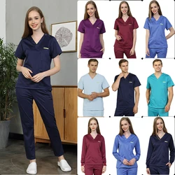 Silky Scrub Uniform Nursing Medical Workwear for Women Men Solid Color Scrubs Set Anti-static Top and Pant Hospital Suits 301