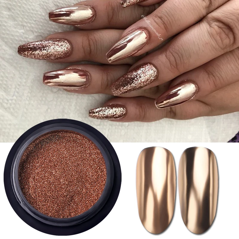 Champagne Gold Metal Mirror Powder Nail Gel Polish Rub Glitter Dust Shiny Silver Fine Chrome Pigment DIY Accessories Decor